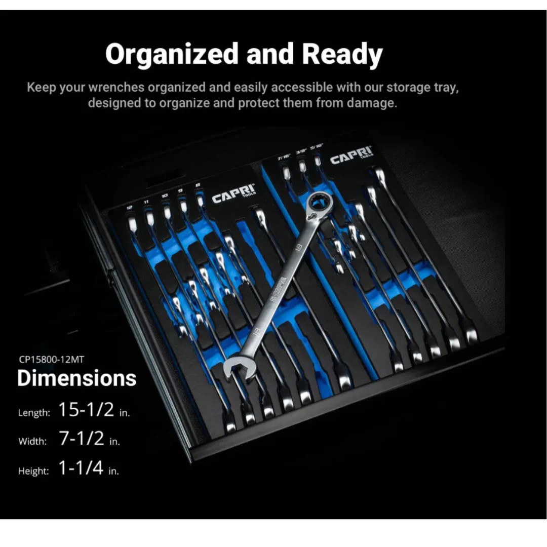 Capri Tools 120 Tooth Ultra Smooth Ratcheting Wrenches 5/16″ – 3/4″, SAE - Image 4