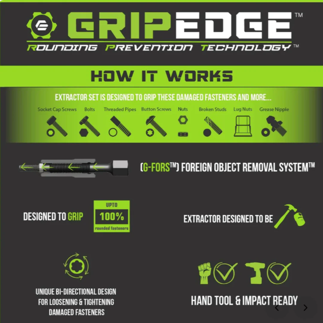 GripEdge RPT Socket Extractor Set - 7-Pc 3/8" Drive SAE - Image 3