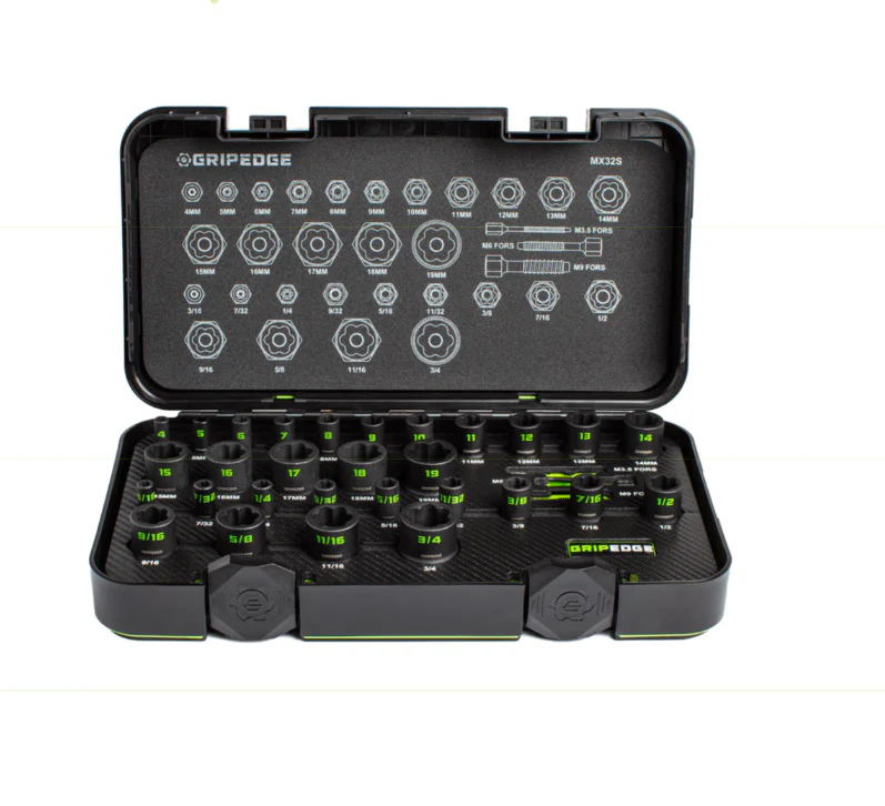 GripEdge 32 pc 1/4" & 3/8" Drive Metric & SAE Master Socket Extractor Set