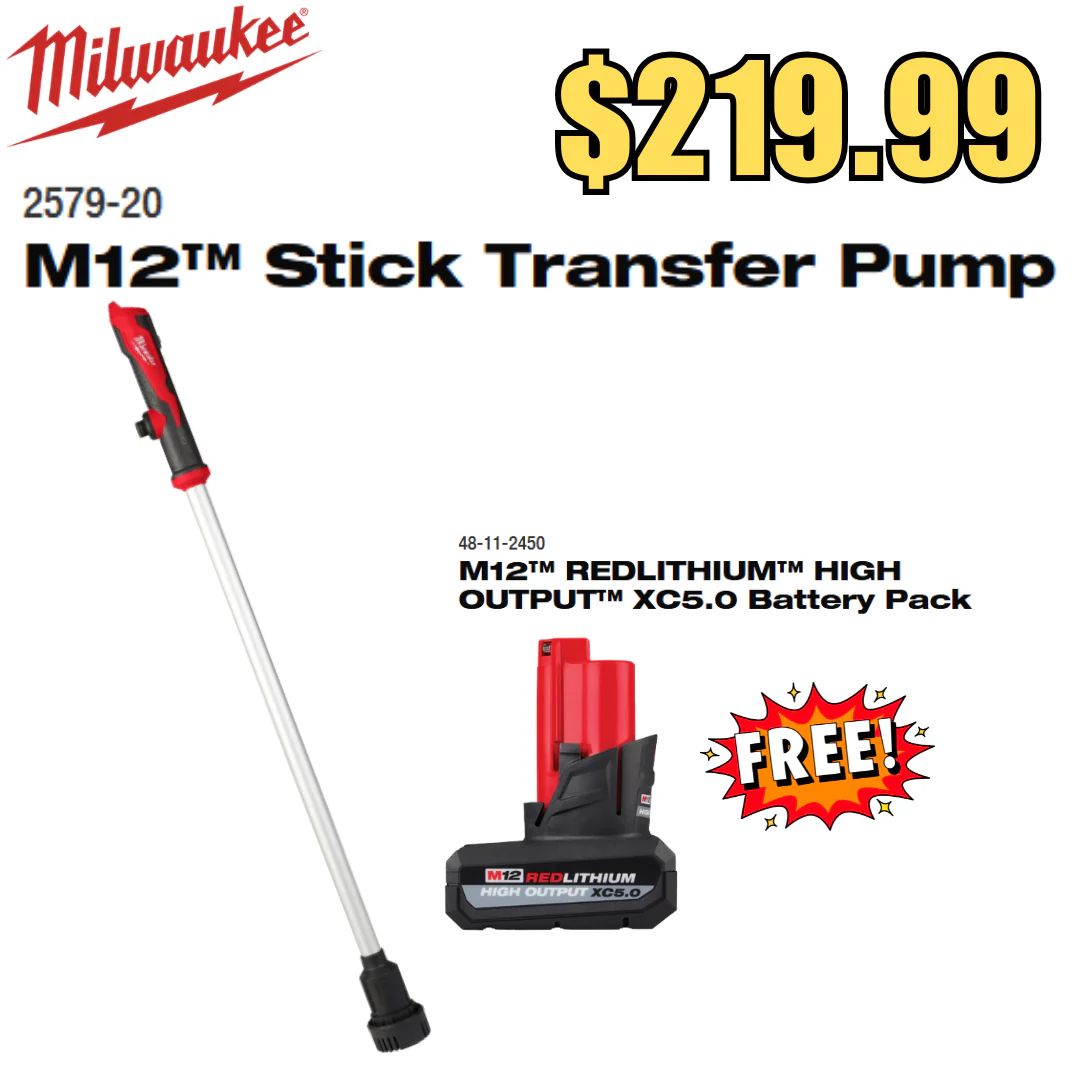 M12™ Stick Transfer Pump with Free XC 5.0 Battery Promo