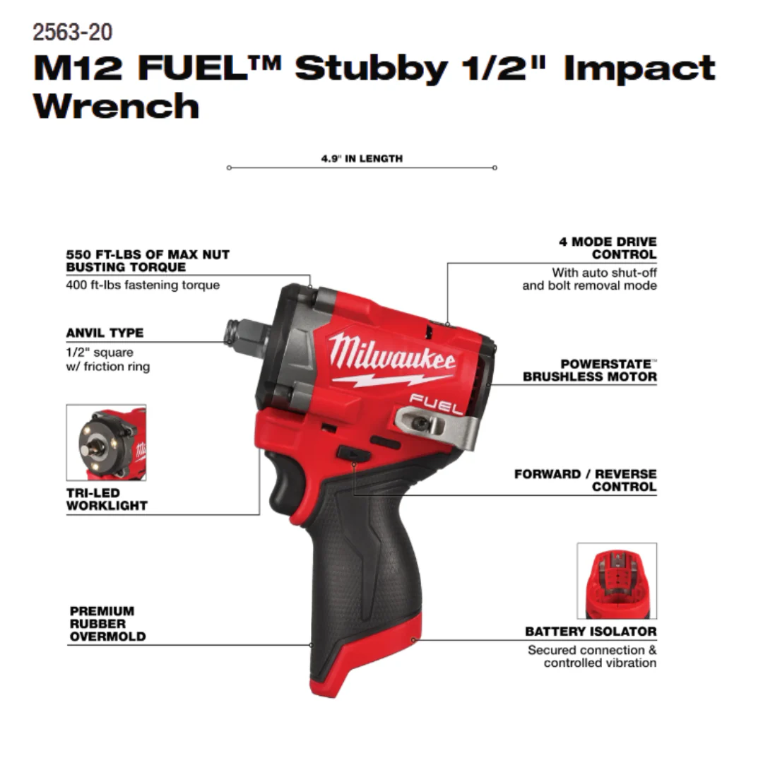 M12 FUEL™ Stubby 1/2" Impact Wrench with FREE XC5.0 Battery! - Image 2