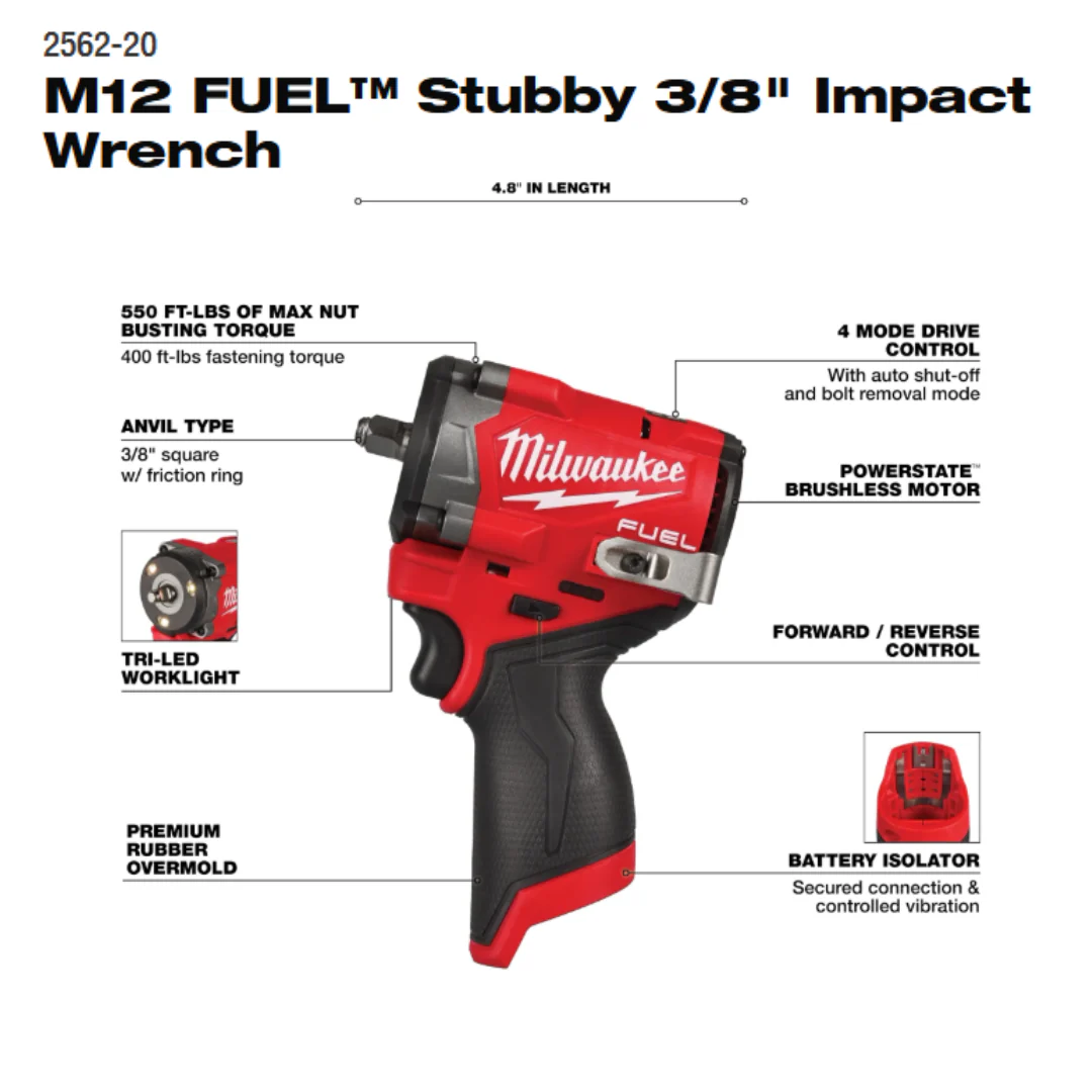 M12 FUEL™ Stubby 3/8" Impact Wrench with FREE XC5.0 Battery! - Image 2
