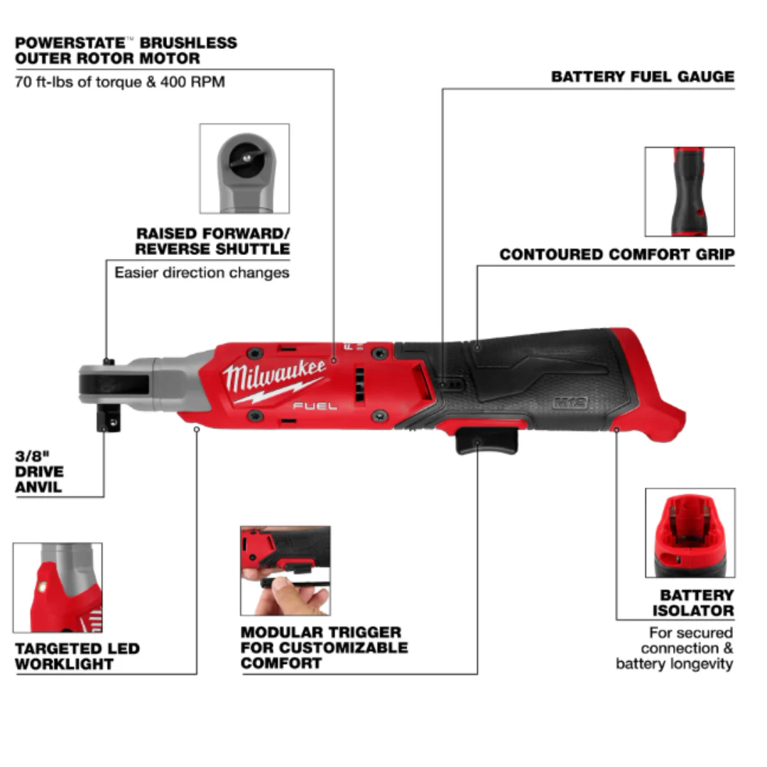 M12 Fuel 3/8" Ratchet 3053-20 - Image 4