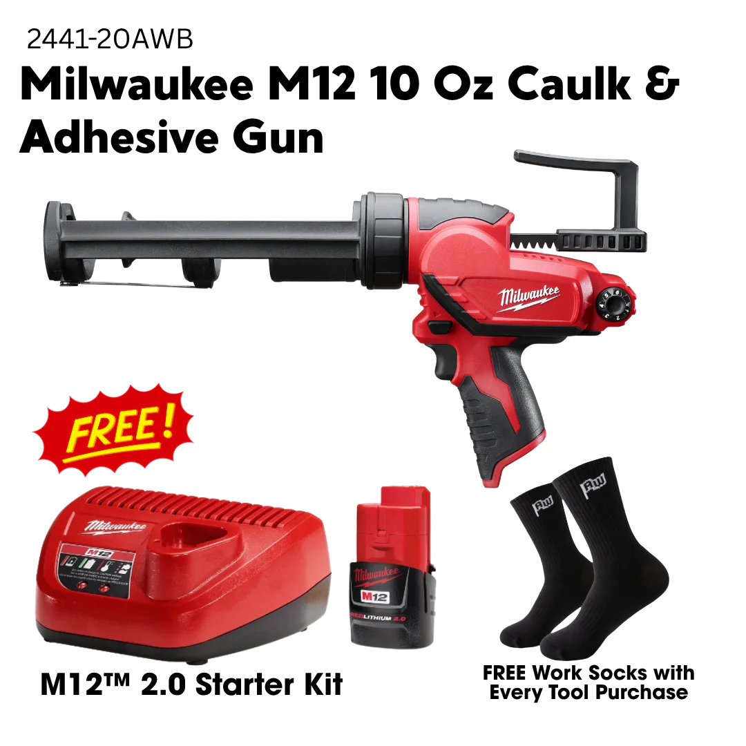Milwaukee M12 10 Oz Caulk & Adhesive Gun with free 2.0 starter kit
