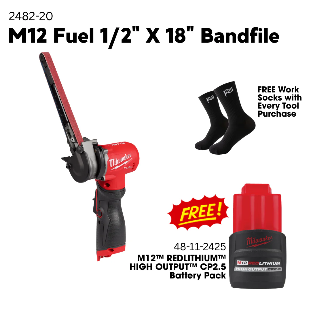 M12 FUEL™ 1/2" X 18" Bandfile 2482-20 with Free CP2.5 Battery Pack