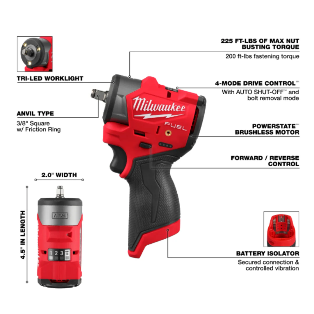 Milwaukee M12 3/8” Subcompact 3049-20 with (2) FREE 3.0 Batteries! - Image 2