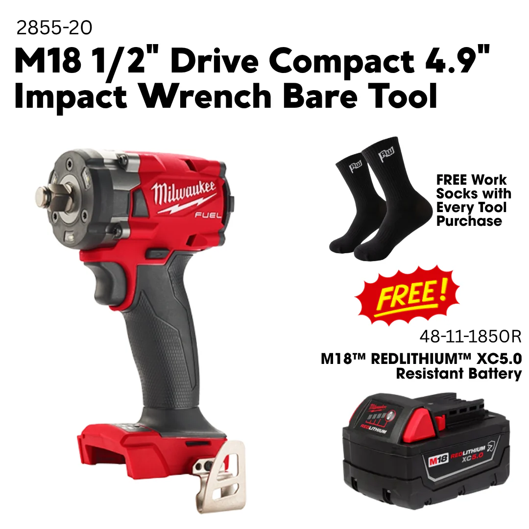 Milwaukee M18 1/2" Drive Compact 4.9" Impact Wrench Bare Tool