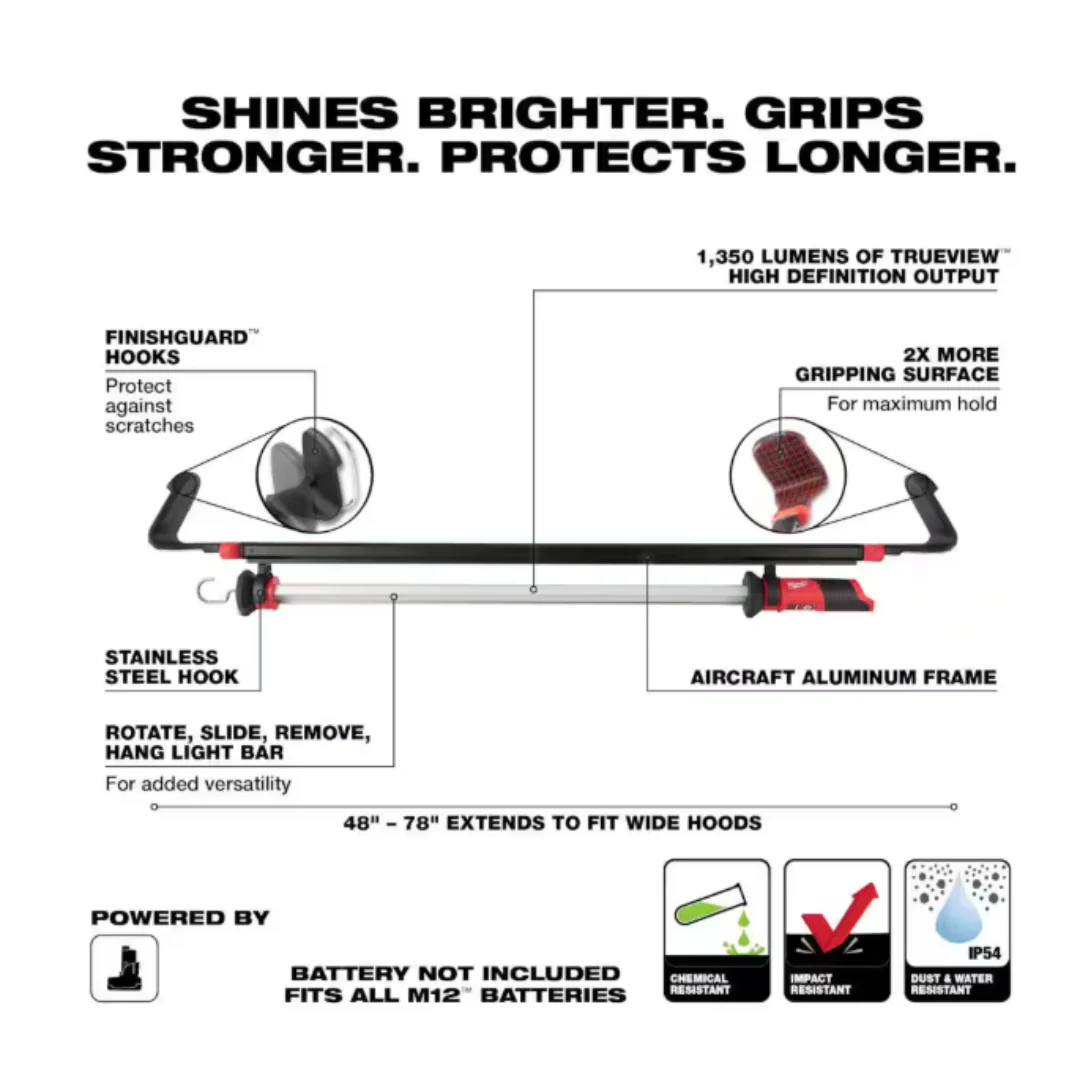 Milwaukee Tools M12 1350 Lumen Underhood LED Light - FREE M12 HIGH OUTPUT 2.5 BATTERY - Image 2